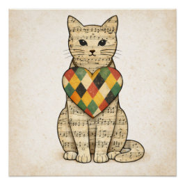 Musical Cat Collage with Harlequin Heart ポスター