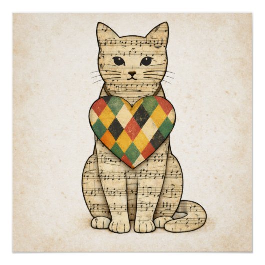 Musical Cat Collage with Harlequin Heart ポスター (正面)