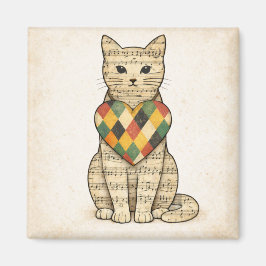 Musical Cat Collage with Harlequin Heart マグネット