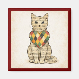 Musical Cat Collage with Harlequin Heart Magnet マグネット
