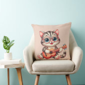 Musical Cat Funny Clipart Throw Pillow for Kids クッション (椅子)