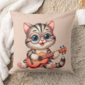 Musical Cat Funny Clipart Throw Pillow for Kids クッション (ブランケット)