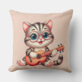 Musical Cat Funny Clipart Throw Pillow for Kids クッション (正面)