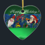 MUSICAL CHRISTMAS NIGHT SANTA BUGLER Green Heart セラミックオーナメント<br><div class="desc">Colorful,  whimsical and artistic acrylic painting for Christmas.</div>