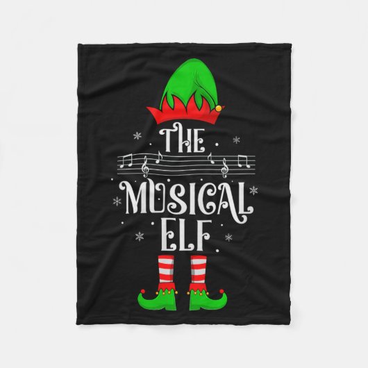 Musical Elf Xmas Christmas Matching Family Elf Squ フリースブランケット (正面)