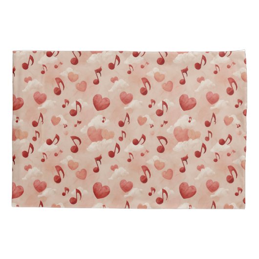 Musical Hearts and Clouds Valentines Pattern 枕カバー (裏面)