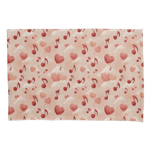 Musical Hearts and Clouds Valentines Pattern 枕カバー (正面)