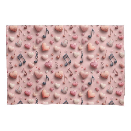 Musical Hearts Valentines Pattern 枕カバー (正面)