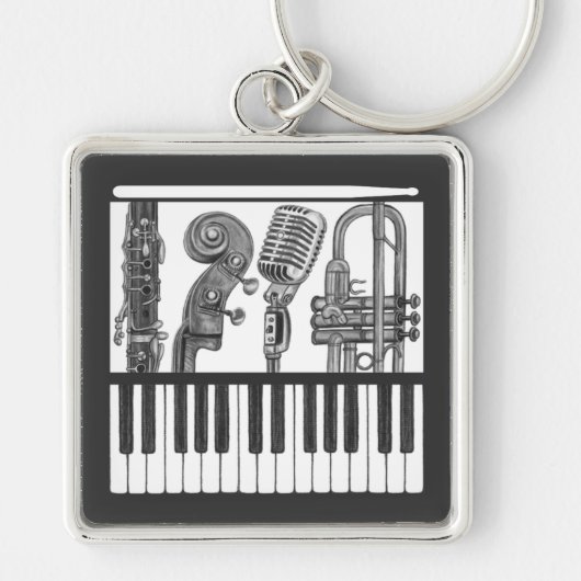 Musical Instruments Band Black and White Keychain キーホルダー (正面)