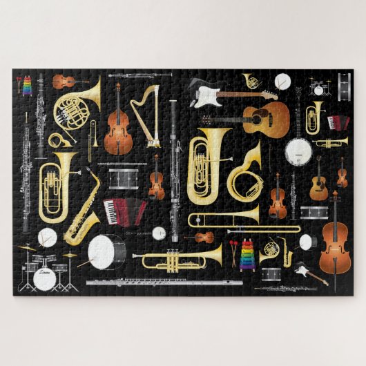 Musical Instruments Collage Musician Gift ジグソーパズル (横)