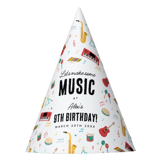 Musical Instruments Music Theme Birthday Party パーティーハット (正面)