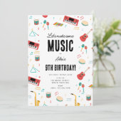 Musical Instruments Music Theme Birthday Party 招待状 (スタンド正面)