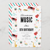 Musical Instruments Music Theme Birthday Party 招待状 (正面/裏面)