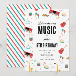 Musical Instruments Music Theme Birthday Party 招待状