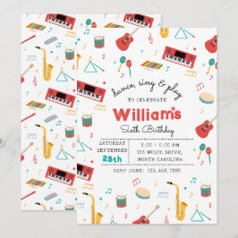 Musical Instruments Music Theme Birthday Party 招待状