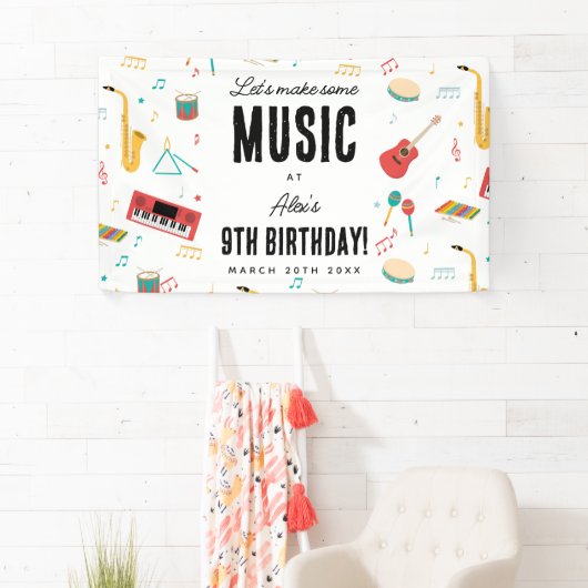 Musical Instruments Music Theme Birthday Party 横断幕 (インサイチュ)