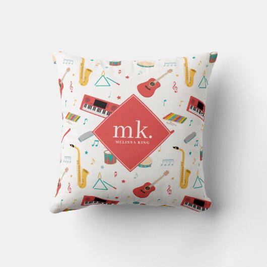 Musical Instruments Music Theme Pattern Monogram クッション (裏面)