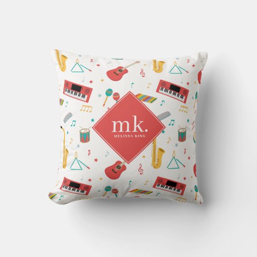 Musical Instruments Music Theme Pattern Monogram クッション (正面)