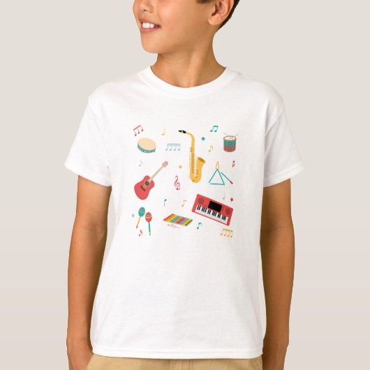 Musical Instruments Music Theme Pattern Tシャツ (正面)