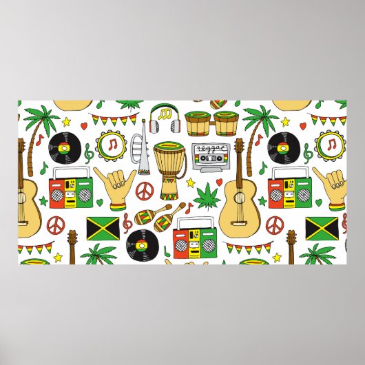 Musical instruments seamless pattern. Reggae backg ポスター (正面)