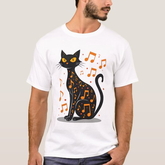 Musical Note Cat Halloween Tee  Music Note Tシャツ (正面)