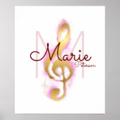 musical note (golden treble clef), girly monogram ポスター (正面)