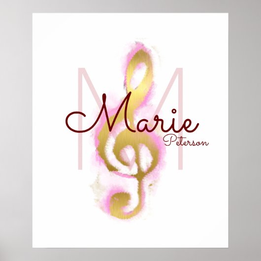 musical note (golden treble clef), girly monogram ポスター (正面)