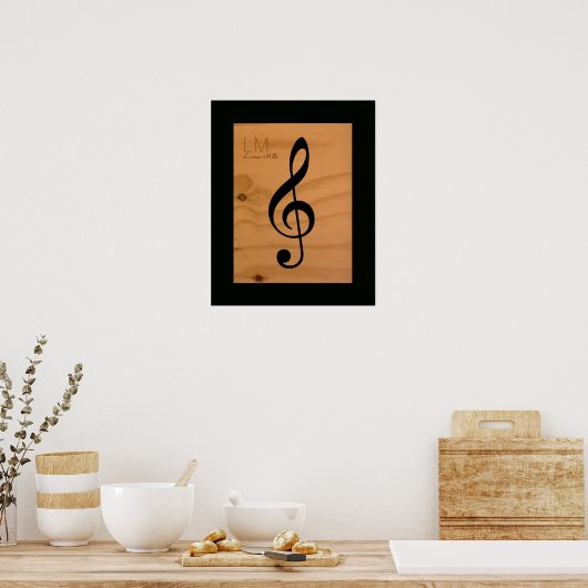 musical note, treble clef on wood, custom ポスター (キッチン)