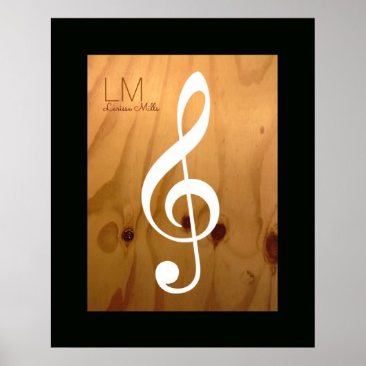 musical note, treble clef on wood, personalized ポスター (正面)