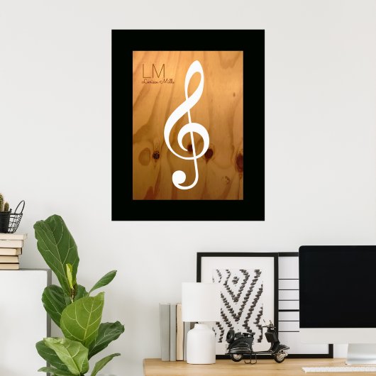 musical note, treble clef on wood, personalized ポスター (ホームオフィス)