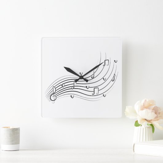 Musical note wave, black line clipart スクエア壁時計 (ホーム)