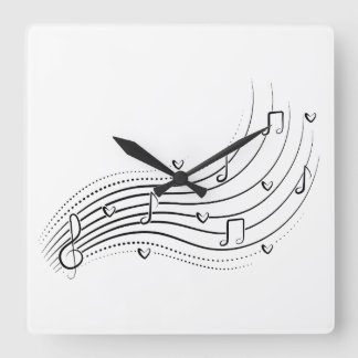 Musical note wave, black line clipart スクエア壁時計