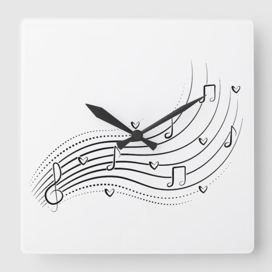 Musical note wave, black line clipart スクエア壁時計 (正面)