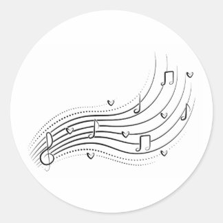 Musical note wave, black line clipart ラウンドシール