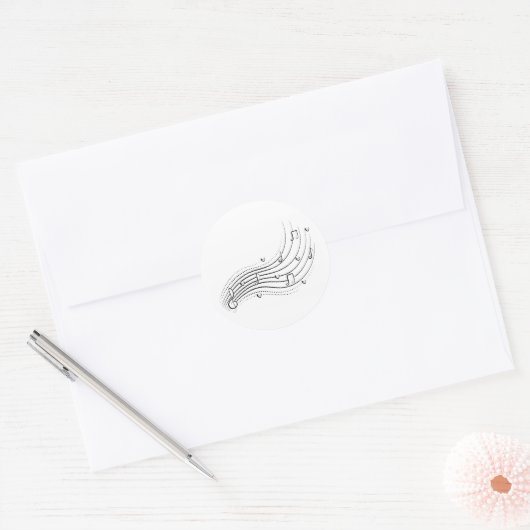 Musical note wave, black line clipart ラウンドシール (封筒)