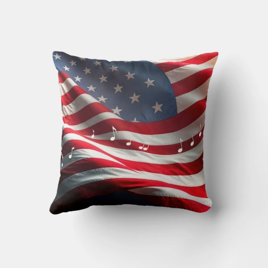 Musical Notes Floating On an American Flag クッション (裏面)