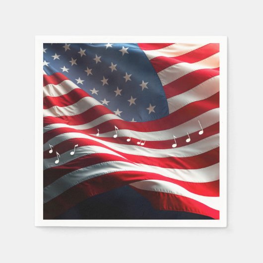 Musical Notes Floating On an American Flag スタンダードカクテルナプキン (正面)