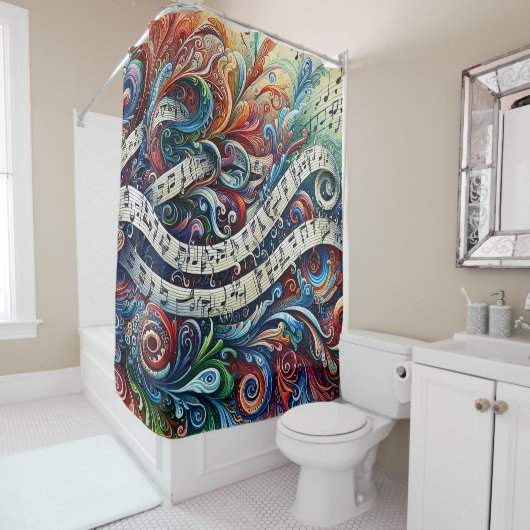 Musical Notes Graffiti Shower Curtain シャワーカーテン (インサイチュ)