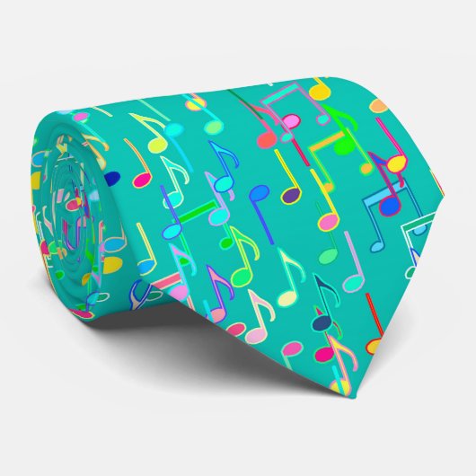 Musical Notes print - turquoise, multi ネクタイ (ロール)