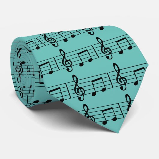 Musical Notes, Turquoise and Black  ネクタイ (ロール)
