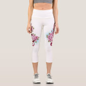 Musical treble clef notes with Sakura flowers カプリレギンス (正面)