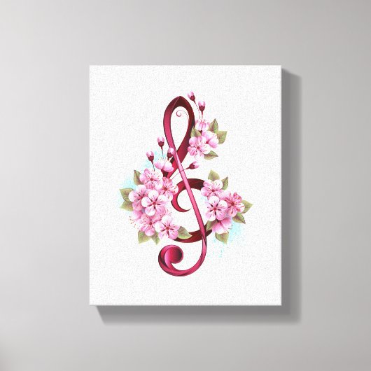 Musical treble clef notes with Sakura flowers キャンバスプリント (正面)