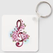 Musical treble clef notes with Sakura flowers キーホルダー (裏面)