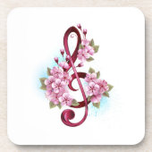Musical treble clef notes with Sakura flowers コースター (正面)