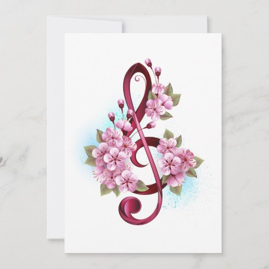 Musical treble clef notes with Sakura flowers シーズンカード (正面)
