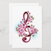 Musical treble clef notes with Sakura flowers シーズンカード (正面/裏面)