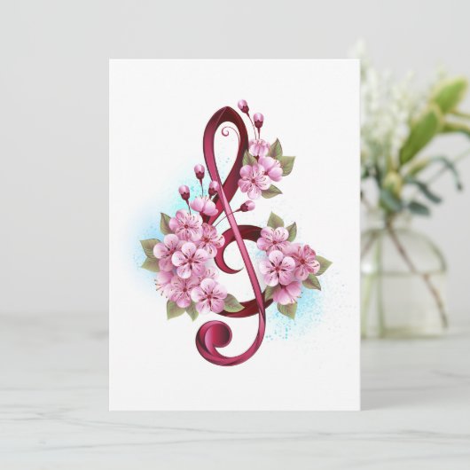 Musical treble clef notes with Sakura flowers シーズンカード (スタンド正面)