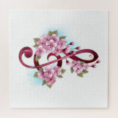 Musical treble clef notes with Sakura flowers ジグソーパズル (横)