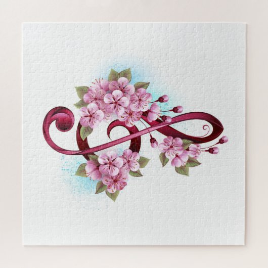 Musical treble clef notes with Sakura flowers ジグソーパズル (横)