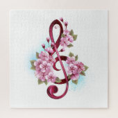 Musical treble clef notes with Sakura flowers ジグソーパズル (縦)